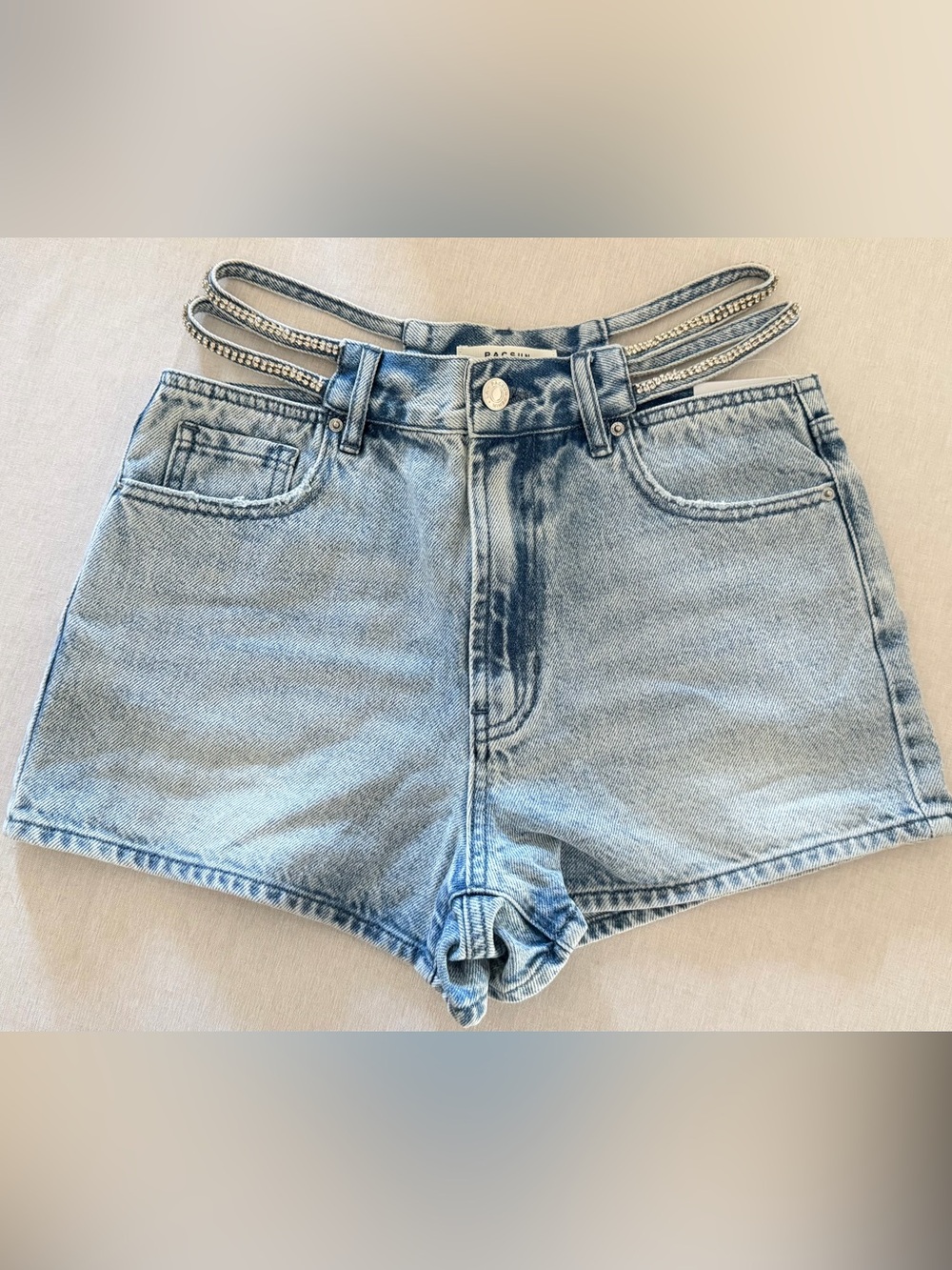 PacSun Light Blue Rhinestone Strap Denim Shorts